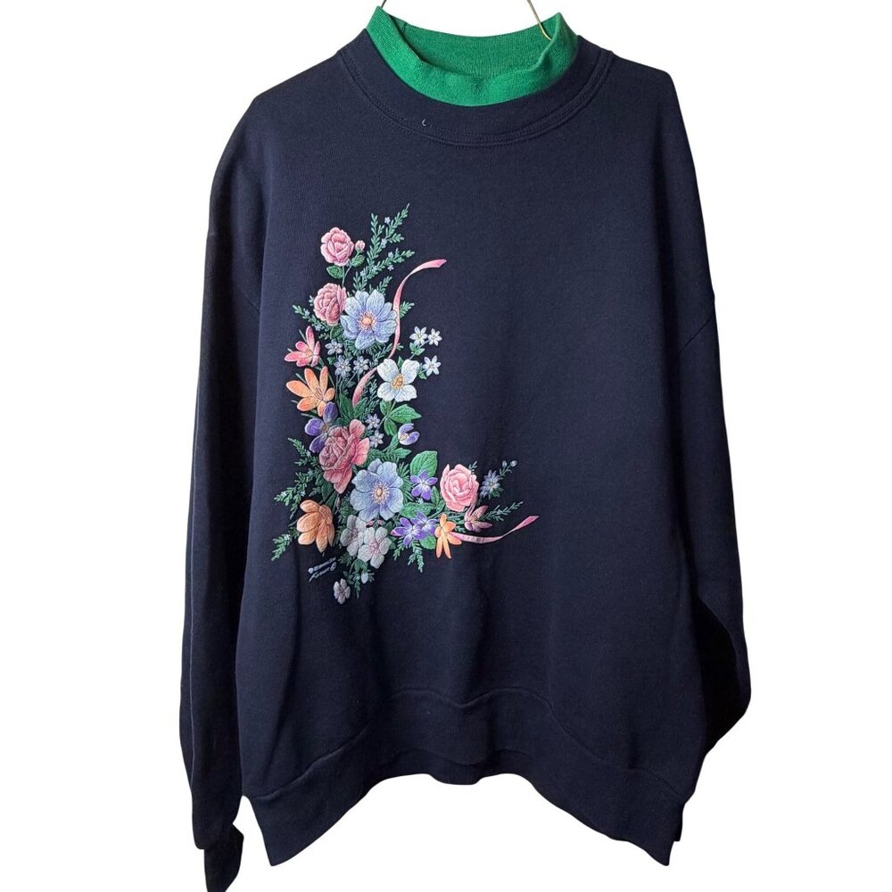 VTG Morning Sun Women Large Sweatshirt Double Collar Botanical Garden USA Granny